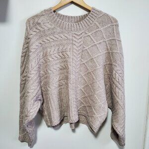 ABERCROMBIE & FITCH Cable Knit Crew Dolman Sweater Oversized Taupe Women's S/M